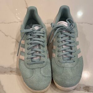 Adidas Pastel green Suede Sneakers with White Stripes